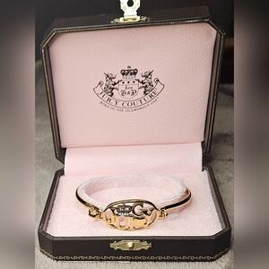 Juicy Couture Gold Bracelet Logo Hook Eye Iconic Bangle Pave Crown Original Box